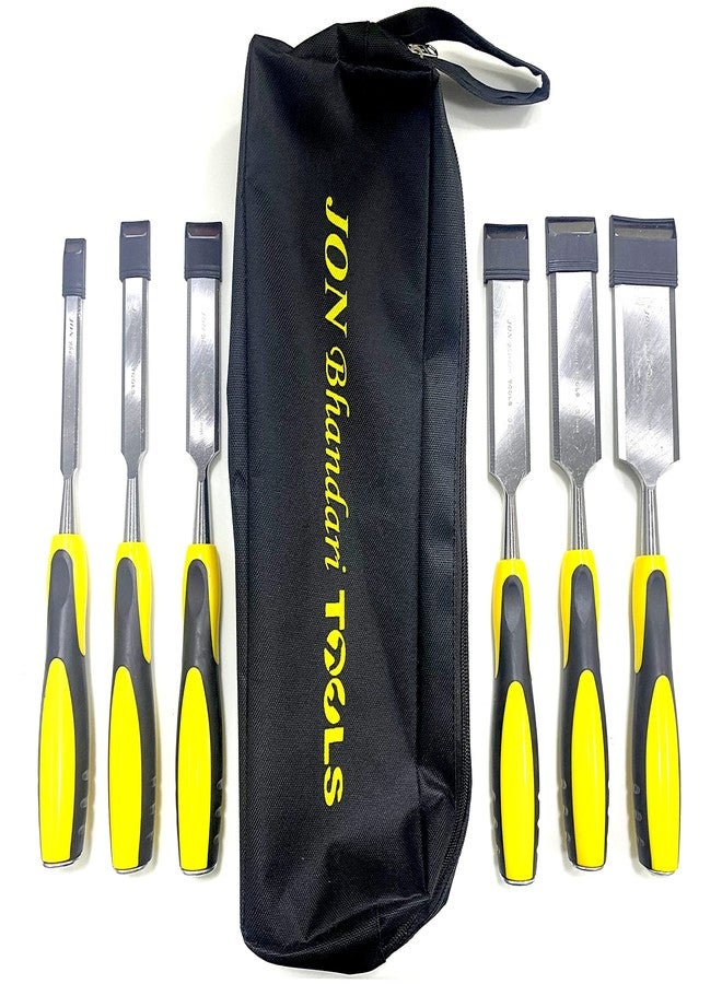 Jon Bhandari Tools مجموعة إزميل خشب من جون بهانداري تولز - 6 قطع من الإزميل ذي الحواف المشطوفة (13 مم، 19 مم، 25 مم، 32 مم، 38 مم، 50 مم) - شفرات من الفولاذ المقوى، مقابض مريحة، وحقيبة تخزين - أدوات يدوية لأعمال النجارة والنحت والتشكيل - Image 1